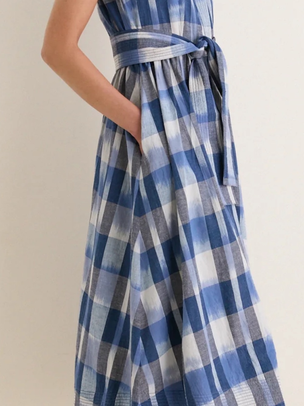 Oliphant Blue Plaid Shirt-Waist Midi Dress with Tie Belt Large - Picture 3 of 9
